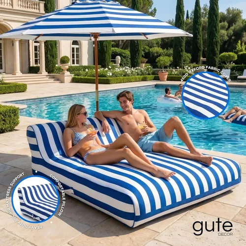 Miniatura 7 de Tapizado grande doble, 2 personas elegante flotador de piscina reclinable, silla flotante extra grande y respaldo, lago resistente, playa, tubo