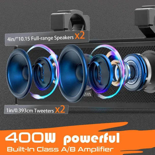 Miniatura 6 de Barra de sonido UTV de 17 pulgadas, barra de sonido para carrito de golf, Bluetooth IP65, impermeable, 400 W, amplificada con iluminación RGB
