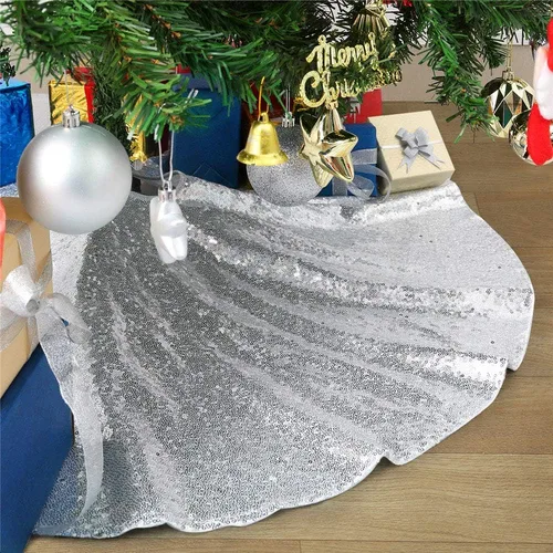 Miniatura 20 de Falda B-Cool de árbol, con lentejuelas brillantes, diseño de árbol de Navidad, color oro rosa con lentejuelas hechas a mano, para el hogar, Rojo