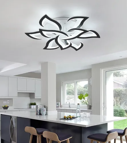 Miniatura 4 de MEIXISUE Lámpara de techo moderna con flor LED en negro, accesorios de iluminación de techo montados con control remoto para sala de estar