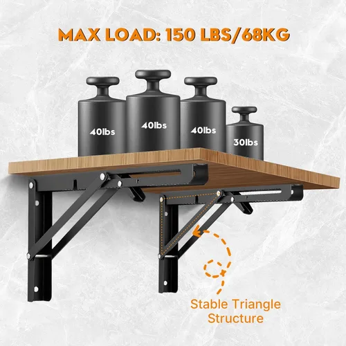 Miniatura 3 de Soportes plegables para estantes de 8 pulgadas, estante de metal resistente, soporte plegable montado en la pared para ahorrar espacio, mesa