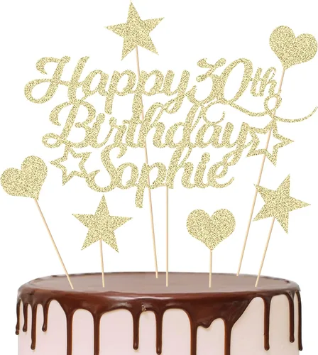Miniatura 19 de Decoración personalizada para tarta de cumpleaños con cualquier edad y nombre, decoración de pastel de fiesta 16 18 21 40 60, tarjeta con purpurina