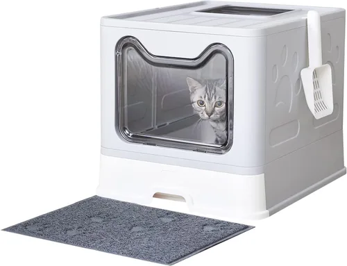 Miniatura 9 de Medario - Caja de arena para gatos con alfombrilla de arena y cuchara, plegable grande con tapa, de entrada frontal para gatos con salida superior