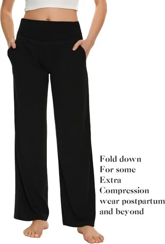 Miniatura 9 de Ecavus Pantalones de maternidad anchos y rectos para mujer, versátiles, cómodos, palazzo, elásticos, con bolsillos