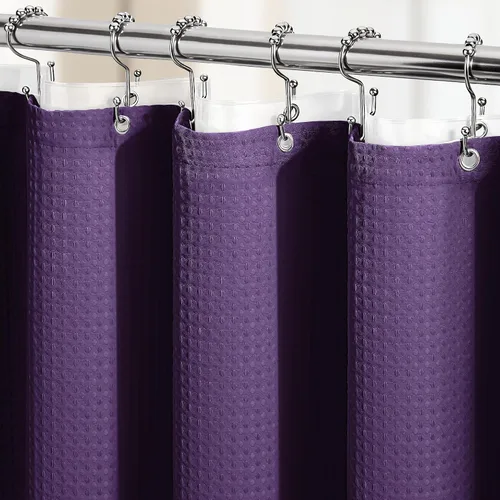 Miniatura 44 de Dynamene cortina de ducha de lino burdeos - cortinas de tela de nido de abeja texturizadas y resistentes para baño, 256GSM, juego de cortinas