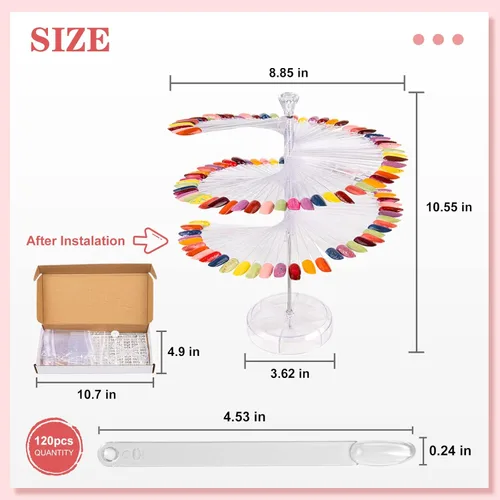 Miniatura 2 de Subay Palitos para muestras de uñas, 120 piezas de muestras de color transparente para esmalte de gel, palos de práctica de muestra en espiral