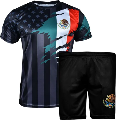 Fury Mexico - Camiseta y pantalón corto de fútbol para niños y niñas, jóvenes para niños mexicanos
