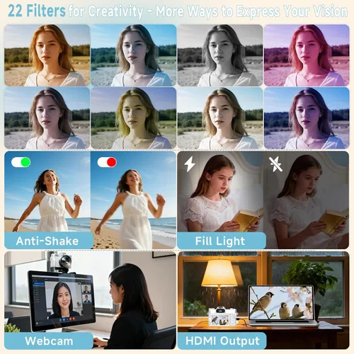 Miniatura 6 de Cámara digital 6K para enfoque automático de fotografía, cámara WiFi de vlogging mejorada 2026 para YouTube con pantalla abatible de 180° de 3 Blanco