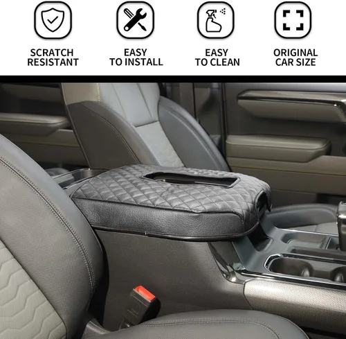 Miniatura 3 de Funda para reposabrazos de consola central, compatible con Chevrolet Silverado y GMC Sierra 2019-2023, repuesto de consola de cuero, color negro