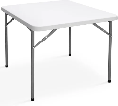 Miniatura 11 de SUPER DEAL Mesa plegable portátil de plástico de 4 pies, pequeña para interiores y exteriores, resistente, plegable por la mitad, mesa para picnic