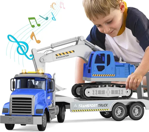 Miniatura 12 de DOWELLIN Vehículo transportador de juguetes para niños, incluye auto transportador y camión bulldózer, juguete de autos, regalo de cumpleaños