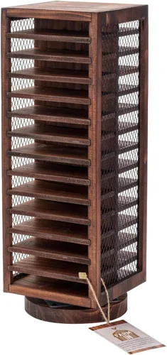 Miniatura 6 de FARM IN Almacenamiento de cinta de casete, diseño giratorio de 360 grados, torre de cassette estilo granja, doble cara de 28 ranuras, madera maciza