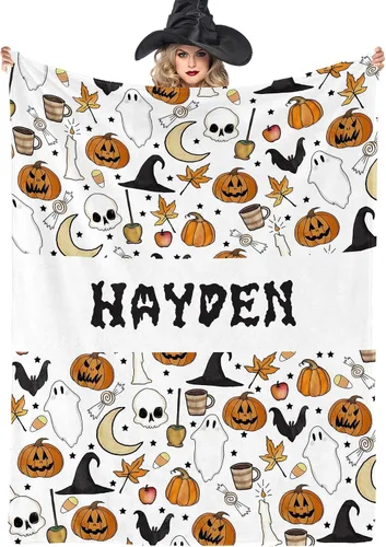 Miniatura 12 de Youltar Regalos temáticos de Halloween, manta de Halloween personalizada con nombre, regalos personalizados de Halloween para mujeres, hombres