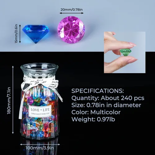 Miniatura 5 de Babenest - Relleno de jarrón de gemas falsas de diamantes acrílicos, 240 piezas de diamantes de imitación de 3/4 pulgadas, joyas de cristal