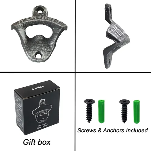 Miniatura 5 de Abrebotellas de hierro fundido Montado en la pared Plata envejecida ABIERTO AQUÍ Tornillo en la pared Abridor de tapa de cerveza Regalo para mesa
