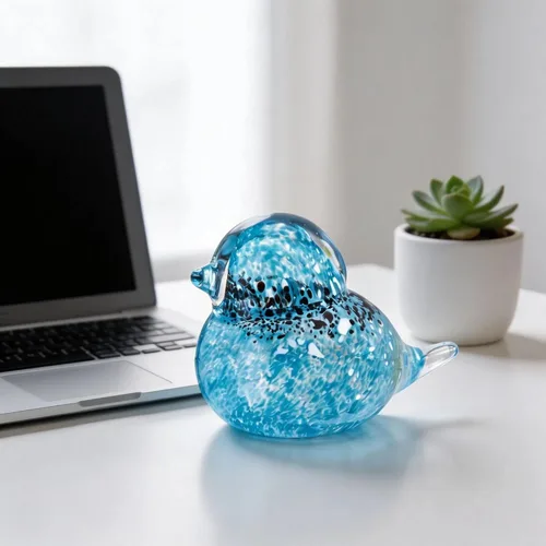 Miniatura 4 de QFkris Figura de pájaros azules de vidrio soplado hecho a mano de 4", escultura de animales de vidrio artístico, estatua de decoración del hogar