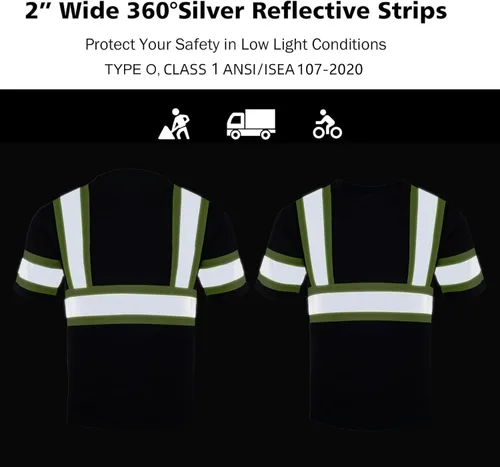 Miniatura 6 de VENDACE Camiseta de seguridad de alta visibilidad Clase 2 para hombre, camisa de manga corta reflectante ANSI con parte inferior negra (negro, M)