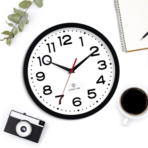 Miniatura 7 de Roymnie Atomic - Reloj de pared de 10 pulgadas, moderno, funciona con pilas, clásico, analógico, decorativo, para cocina, sala de estar, oficina