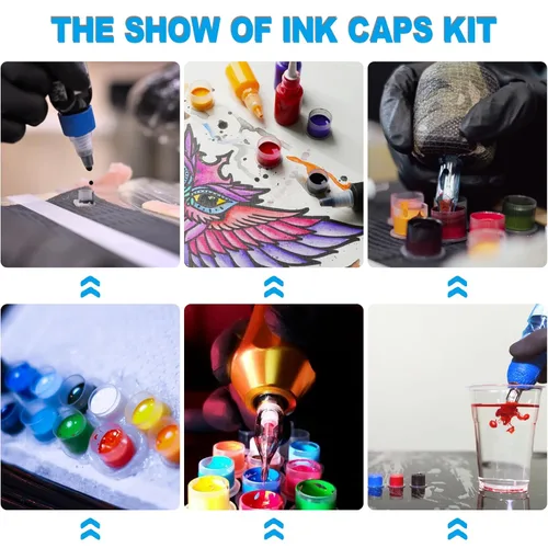 Miniatura 7 de Tapas para tinta de tatuaje - Emalla 1000 piezas Pequeñas tazas de tinta de tatuaje desechables con base #11MM tapas de plástico para pigmento