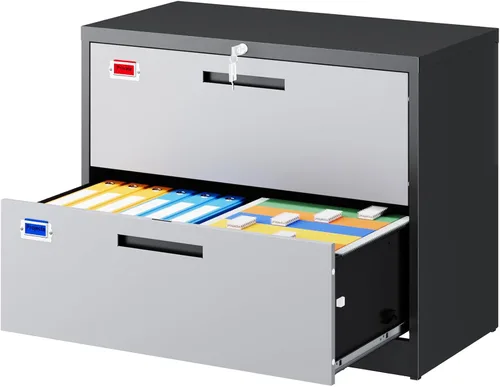 Miniatura 14 de PEUKC Archivador de 2 cajones, archivadores laterales para oficina en casa, cajones de almacenamiento de oficina con cerradura, archivos colgantes