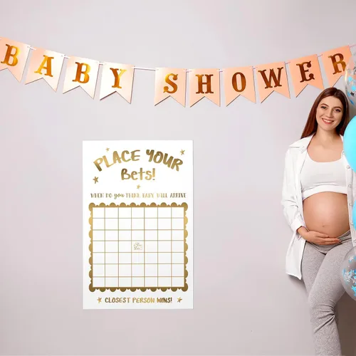 Miniatura 6 de Geyee Decoraciones de baby shower, juego de ducha con predicción neutra para fecha de nacimiento, grande, divertido letrero de calendario de bebé