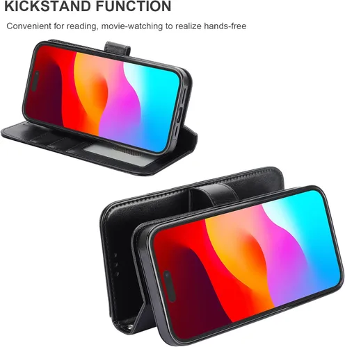Miniatura 6 de Bocasal Funda tipo cartera desmontable para iPhone 15 con bloqueo RFID, ranuras para tarjetas, soporte de cuero PU premium, soporte magnético tipo