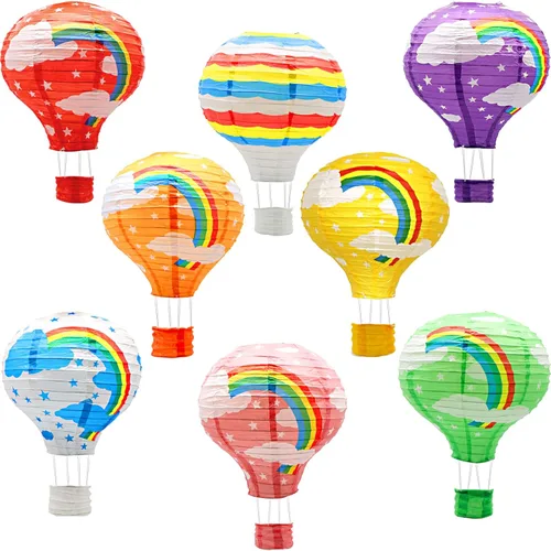 Miniatura 7 de Juego de linternas de papel colgantes con globos aerostáticos, decoración de fiesta, cumpleaños, boda, Navidad, fiesta, regalo, 12 pulgadas, paquete