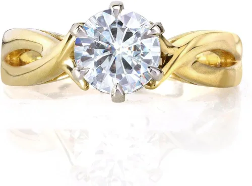 Miniatura 3 de Kobelli Anillo de compromiso solitario redondo de moissanita de oro amarillo de 14 quilates
