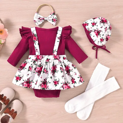 Miniatura 103 de Unutiylo Ropa de bebé recién nacida prematura con tirantes, traje de otoño e invierno, traje de manga larga con volantes