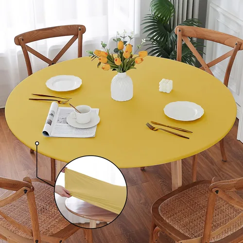 Miniatura 28 de Mantel redondo de elastano, suave y agradable a la piel, sin pelusas, funda de mesa de tela transpirable con banda elástica para comedor, reunión