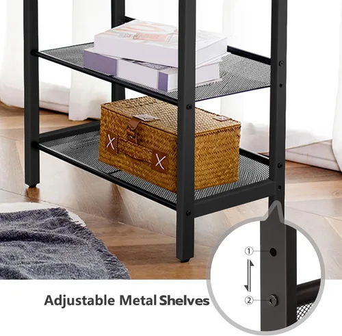 Miniatura 9 de HOOBRO Mesa auxiliar negra, mesa auxiliar de metal de 3 niveles, mesa negra pequeña con 2 estantes planos o inclinados ajustables para espacios Negro