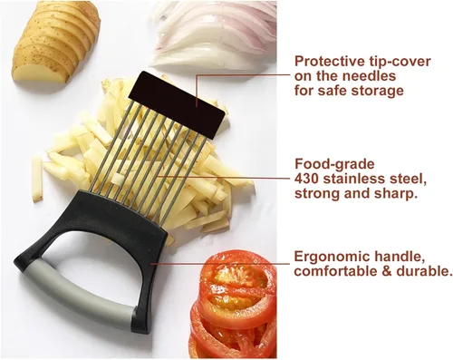 Miniatura 4 de Soporte de cebolla para rebanar cebolla, herramienta auxiliar de picador de cocina, cortador de verduras con cubierta protectora para tomate, limón