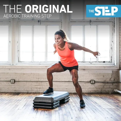Miniatura 2 de La Plataforma de Ejercicio STEP Original, Escalón de Tamaño de Gimnasio para Ejercicio en Casa con 4 Elevadores Apilables para Ajustes de Altura Gris