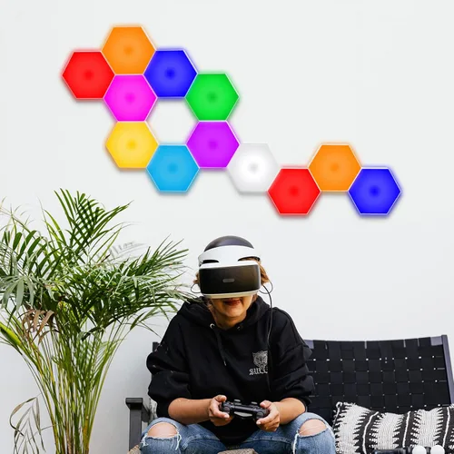 Miniatura 3 de Vcwtty Paneles de Luces Hexagonales para Pared, Luces LED Inteligentes de Pared con APP, Ensamblaje Modular DIY con Sincronización de Música RGB
