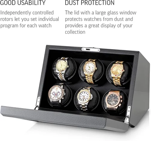 Miniatura 6 de Bobinador de reloj para 6 relojes automáticos con opción de parada del motor y compartimento de batería