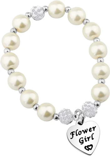 TGBJE Pulsera de perlas para niña de flores, regalo de fiesta de boda, regalo para niña de flores, regalo para dama de honor, pulsera de perlas de