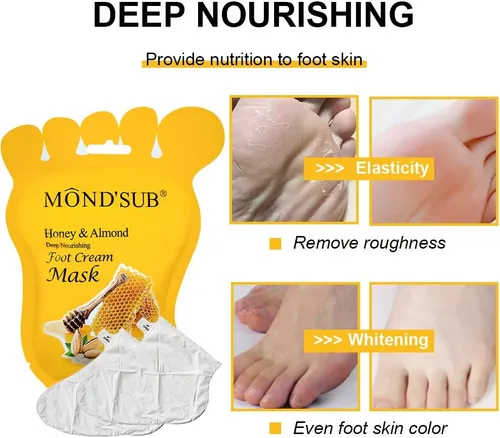 Miniatura 5 de MOND'SUB Mascarillas nutritivas para pies de miel y almendra, mascarilla hidratante de pies para piel seca para hidratar profundamente e iluminar