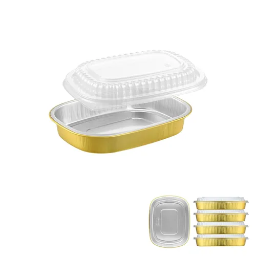 Miniatura 16 de Bandejas ovaladas de papel de aluminio con tapas a presión (paquete de 5) Recipiente reutilizable de servicio pesado 2 veces más grueso de 25