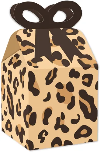Big Dot of Happiness Estampado de leopardo - Cajas de regalo cuadradas - Cajas de lazo para fiesta de guepardo - Juego de 12 Impresión de leopardo