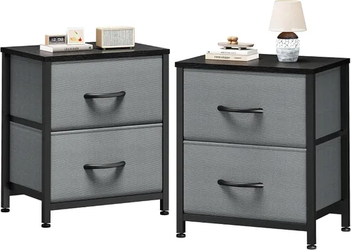 Miniatura 13 de Sweetcrispy - Mesita de noche pequeña con 2 cajones de tela, mesa auxiliar para dormitorio, para mesita de noche de 20 pulgadas de alto para Negro