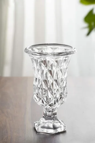 Florero decorativo de vidrio de estilo antiguo de 9.4 pulgadas con patrón de diamante