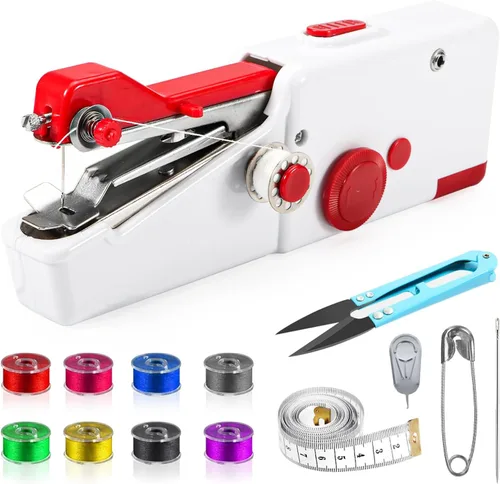 Nupec Máquina de coser de mano, mini máquina de coser de mano portátil inalámbrica para principiantes, hogar y viajes, reparaciones rápidas,