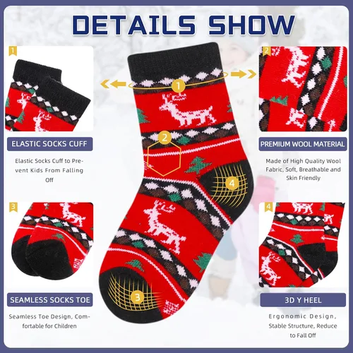 Miniatura 94 de Eocom 6 pares de calcetines de invierno cálidos de lana para niños y niñas