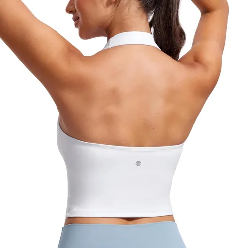CRZ YOGA - Brasier deportivo Butterluxe con cuello halter para mujer, con relleno, para entrenamiento o yoga, camiseta corta con relleno integrado
