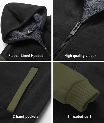 Miniatura 11 de SCODI Sudaderas con capucha para hombre, forro polar pesado, cremallera completa, forro de sherpa grueso, chaqueta con capucha