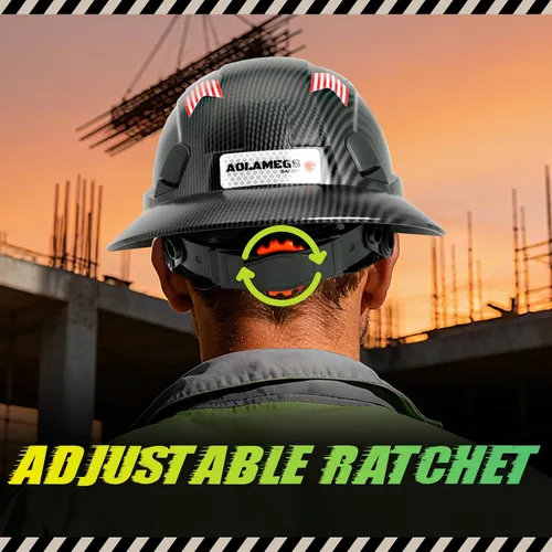 Miniatura 7 de Casco duro de ala completa con patrón de fibra de carbono con visera, casco de seguridad de construcción aprobado por la OSHA para hombres y Fibra