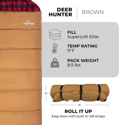 Miniatura 3 de TETON Sports Deer Hunter Sleeping Bag, Warm and Comfortable Camping Sleeping Bag, Teton Tough Canvas Shell for Camping, Hunting, and Cold Weather