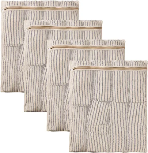 HEAVYWOOD Bolsa de malla de algodón de 4 piezas, bolsa de lavado orgánico para lavadora, bolsas de lencería para lavar prendas delicadas con