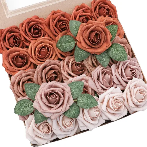 Miniatura 14 de Floroom Flores artificiales, 25 piezas de rosas falsas de espuma de aspecto real con tallos para ramos de boda, centros de mesa de despedida