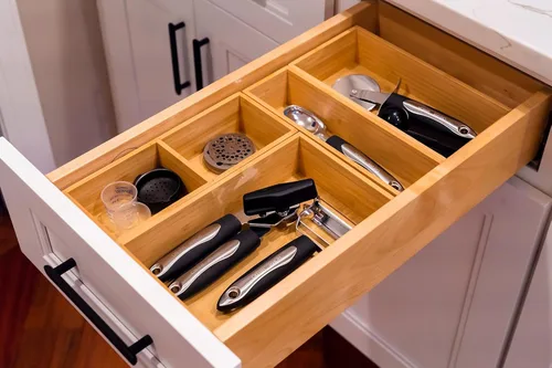 Miniatura 5 de Umilife Organizador de cajones de cocina de bambú, bandeja de cubiertos extra alta, caja de almacenamiento de cubiertos, soporte multiusos